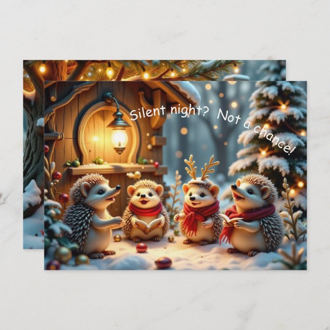 Carte Cute Funny No Silent Night Hedgehog Christmas Card (Devant / Derrière)