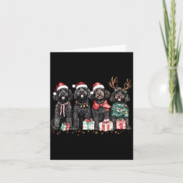 Carte Cute Funny Reindeer Santa Black Goldendoodle Dogs  (Devant)