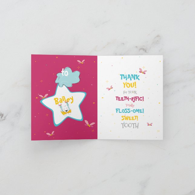Carte Cute Funny Sparkly Magique Tooth Merci (Intérieur)