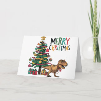 Carte Cute Funny T-rex Dinosaur et sapin de Noël