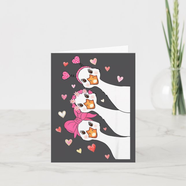 Carte Cute Funny Valentine Silly Gooses Heart Love Match (Devant)