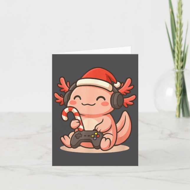 Carte Cute Gamer Axolotl Christmas Design  (Devant)