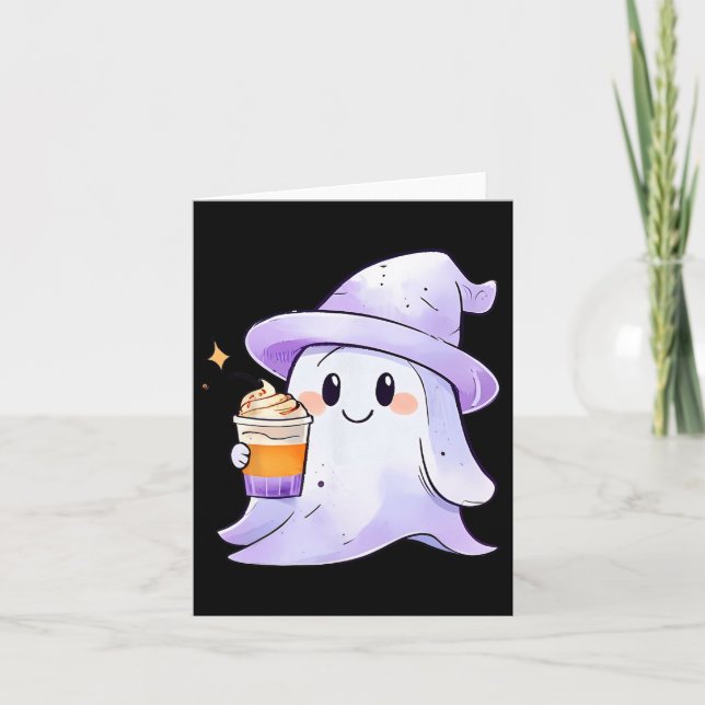 Carte Cute Ghost Boire Café Couple Halloween Café (Devant)