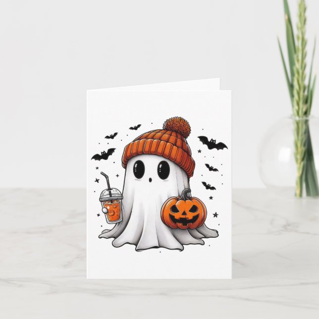 Carte Cute Ghost Boire Café Halloween Ghost Café (Devant)