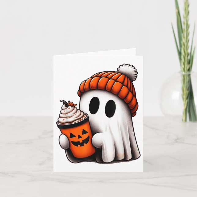 Carte Cute Ghost Boire Café Halloween Ghost Ice Cof (Devant)