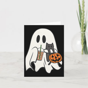 Carte Cute Ghost Cat Iced Café Saison Éffrayante Hallowe
