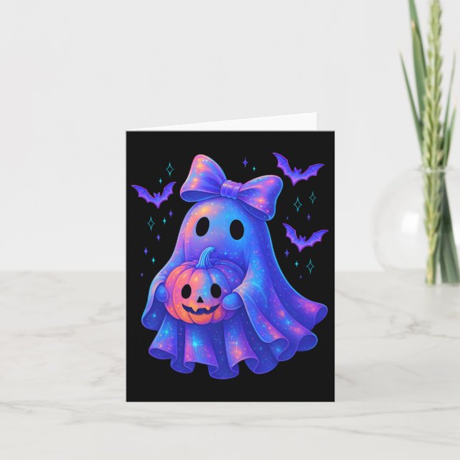 Carte Cute Ghost Coquette Bow Halloween Saison Éffrayant (Devant)