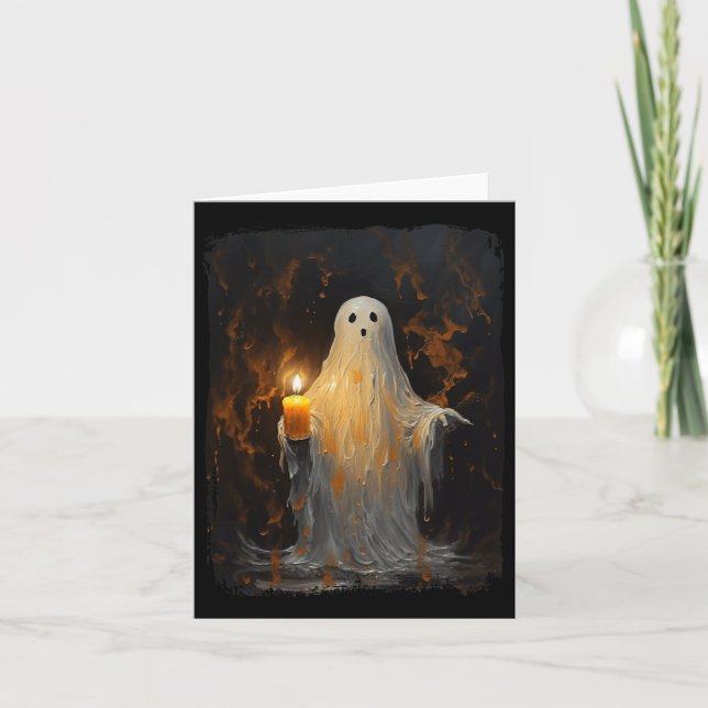 Carte Cute Ghost Holding bougie Fun Halloween Gothique V (Devant)