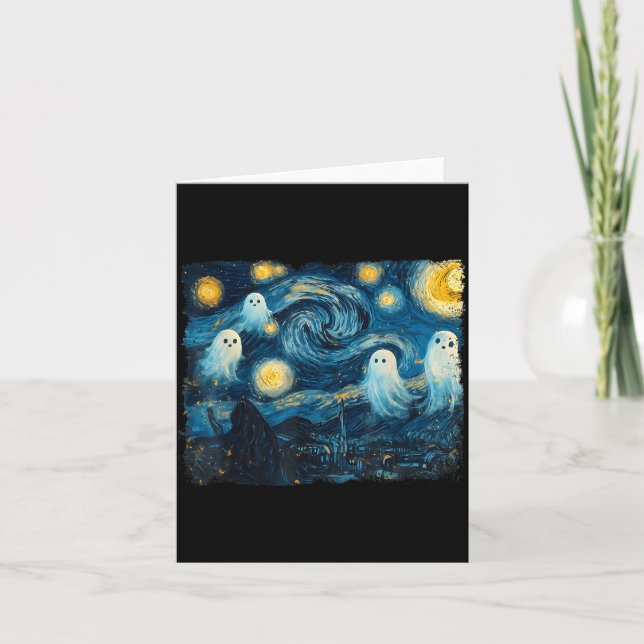 Carte Cute Ghost Starry Night Halloween Soky Retro Van G (Devant)