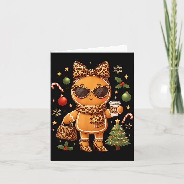 Carte Cute Gingerbread Leopard Christmas Xmas Girl Women (Devant)