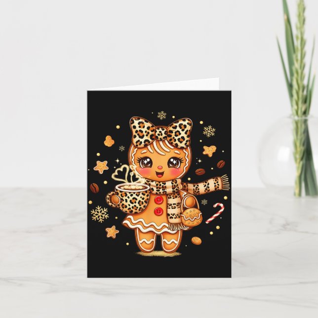 Carte Cute Gingerbread Leopard Coquette Christmas Xmas W (Devant)