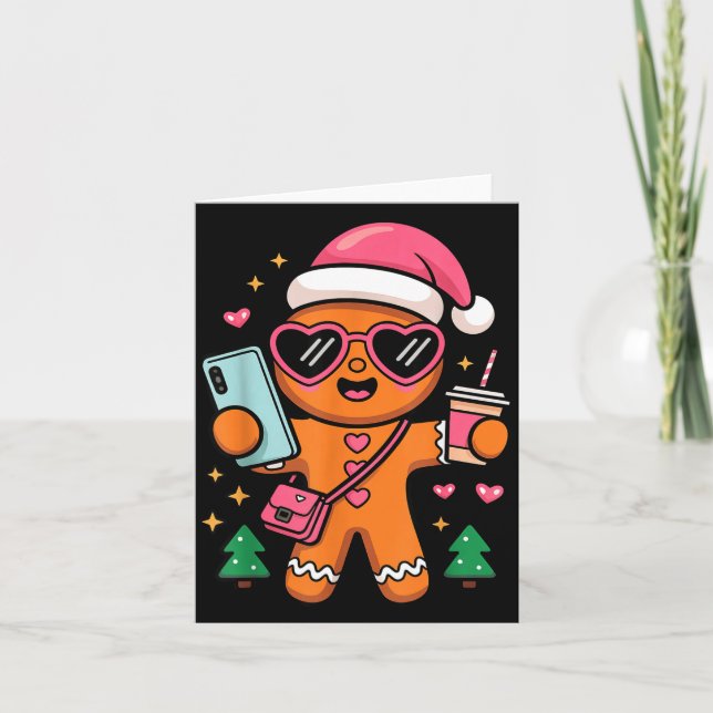 Carte Cute Gingerbread Taking Selfie Christmas Pajama To (Devant)