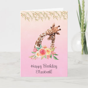 Carte Cute Giraffe Aquarelle Maman et Bébé Anniversaire