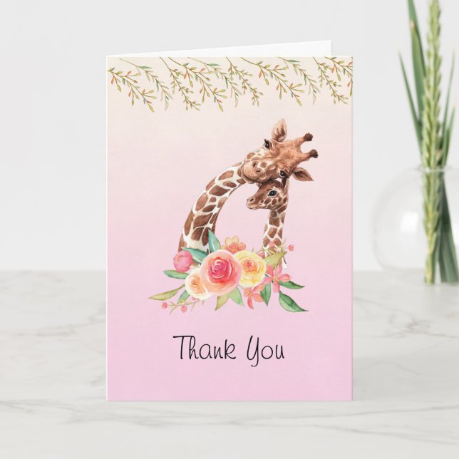 Carte Cute Giraffe Aquarelle Maman et Merci bébé (Devant)