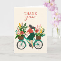 Cute Girl équitation Vélo avec Fleurs MERCI