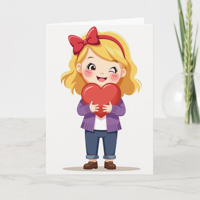 Carte Cute Girl Sending Love Heart Card (Devant)