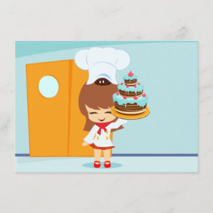Carte Cute Girl tenant Chocolate Anniversaire Gâteau