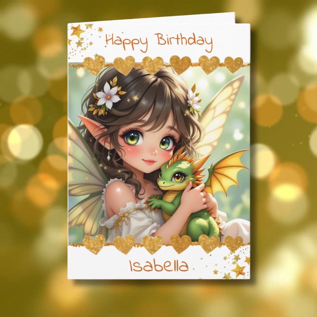 Carte Cute Girl's Fairy and Dragon Themed Birthday (Créateur téléchargé)