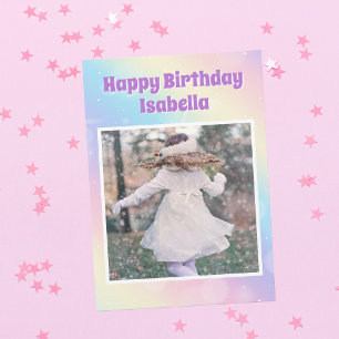 Carte Cute Girls Photo Rainbow Pastel Custom Birthday