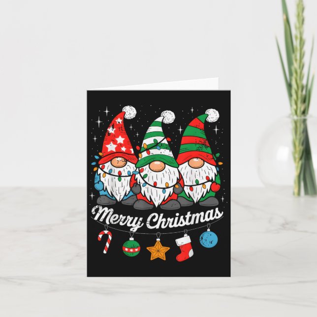 Carte Cute Gnomes Merry Christmas Light Family Gnome Xma (Devant)