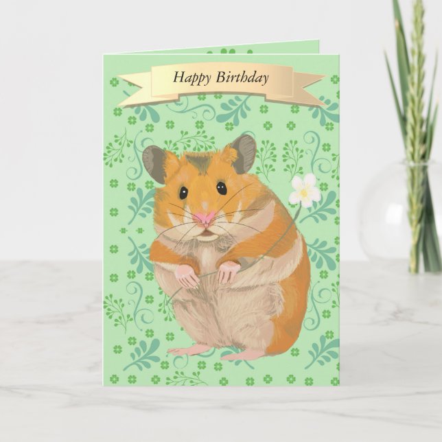 Carte Cute Golden Hamster Holding a Flower (Devant)