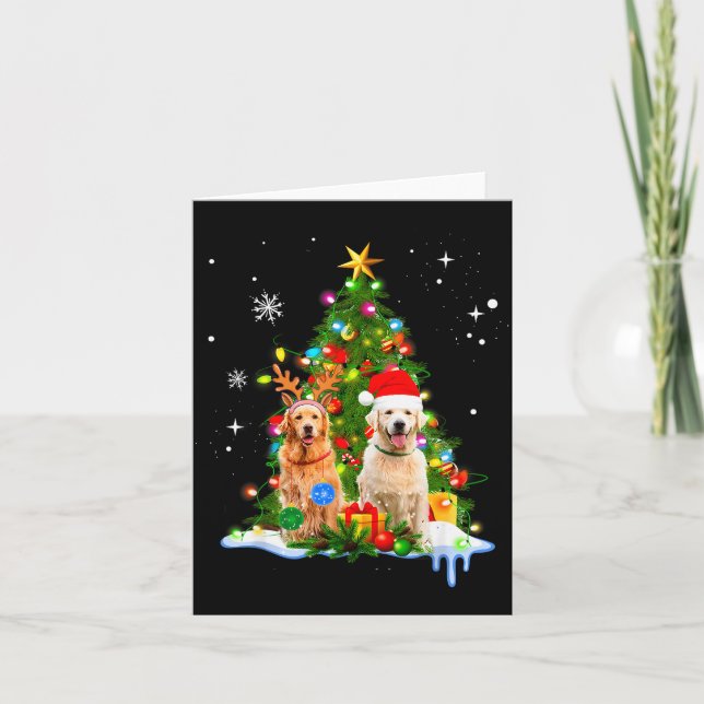 Carte Cute Golden Retriever Christmas Tree  (Devant)