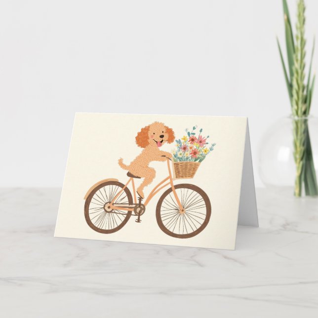 Carte Cute Goldendoodle Chien Vélo Fleurs de printemps (Devant)