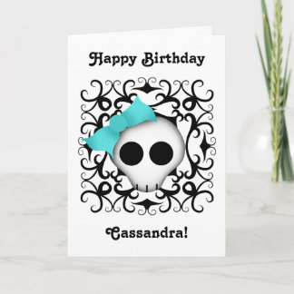 Carte Cute Goth crâne avec arc bleu