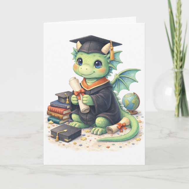Carte Cute Graduation Dragon Greeting Card (Devant)
