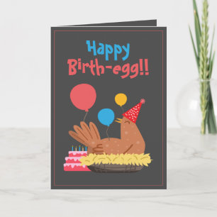 Carte Cute Grey Funny Poulet Humour de gâteau Anniversai