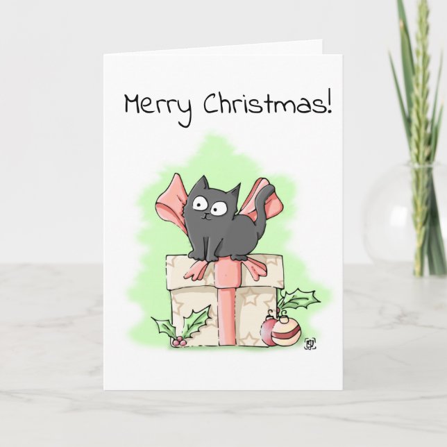 Carte Cute Grey Kitten sur un cadeau Noël (Devant)