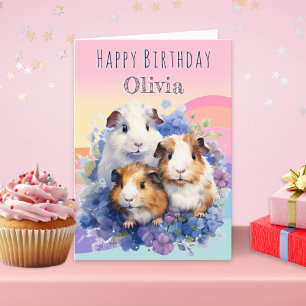 Carte Cute Guinea Pigs Joli Anniversaire Personnalisé