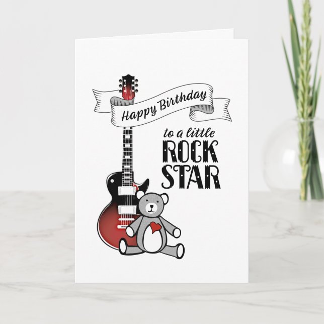 Carte Cute Guitare Teddy Rockstar Rock & Roll Anniversai (Devant)