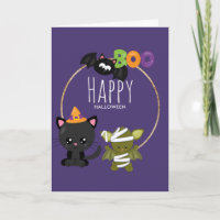 Cute Halloween Chat, chauve-souris et maman Boo