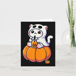 Carte Cute Halloween Chat En Costume Fantôme Boire Boba
