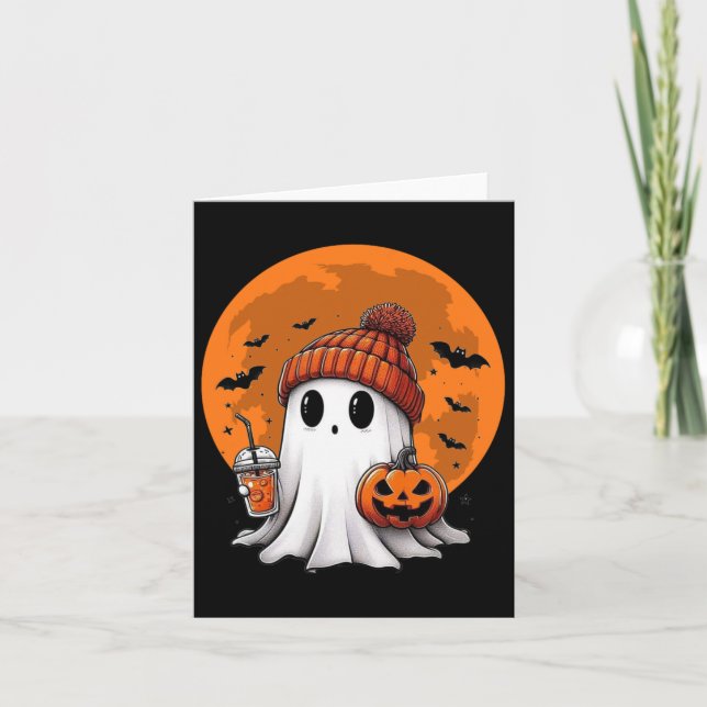 Carte Cute Halloween Ghost Boire Café Cute Ghost Trick (Devant)