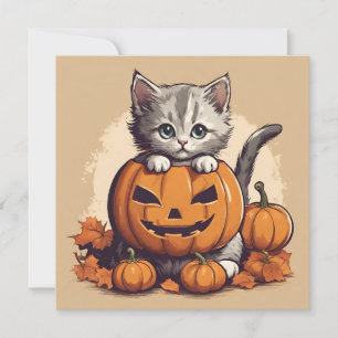 Carte Cute Halloween Kitten et Jack-O'' Lantern