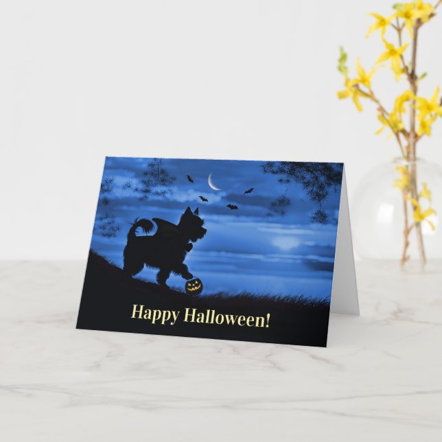 Carte Cute Halloween Yorkie Chien Vampire traitement (Fleur jaune)