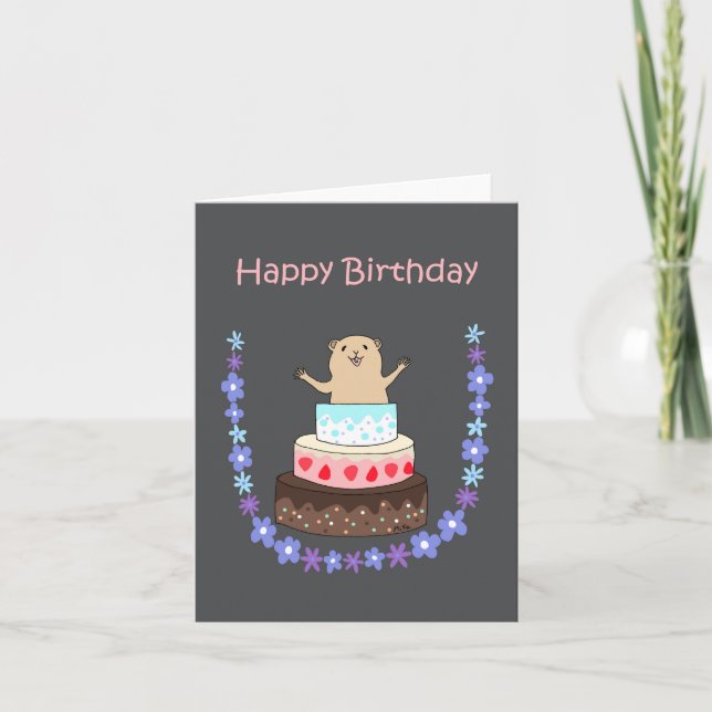 Carte Cute Hamster Anniversaire Gâteau drôle Anniversair (Devant)