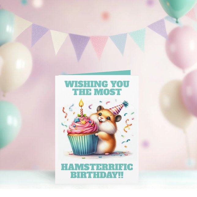 Carte Cute Hamster Lifting Cupcake Hamsterrific Annivers (Cute Hamster Lifting Cupcake Hamsterrific Birthday Cupcake Birthday Card Cover Photo)