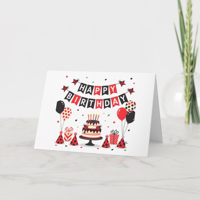 Carte Cute Happy Birthday ladybug theme (Devant)