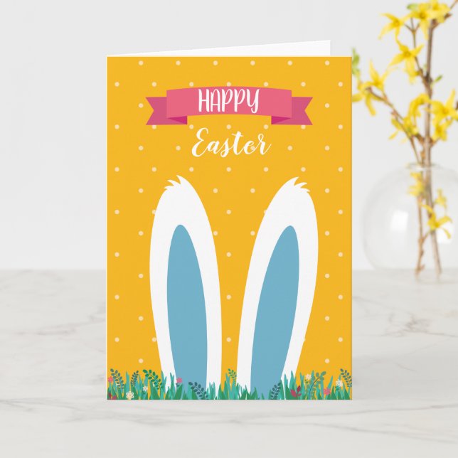 Carte Cute Happy Easter Greeting Card with Bunny  (Fleur jaune)