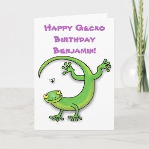Carte Cute happy  green gecko cartoon
