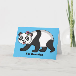 Carte Cute happy panda bear with flower cartoon