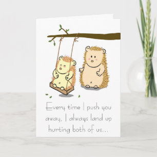 Carte Cute Hedgehog couple on Tree Swing Apology Card