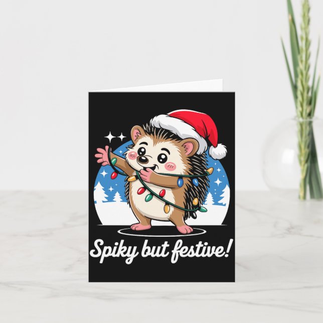 Carte Cute Hedgehog With Santa Hat Christmas Lights Wint (Devant)