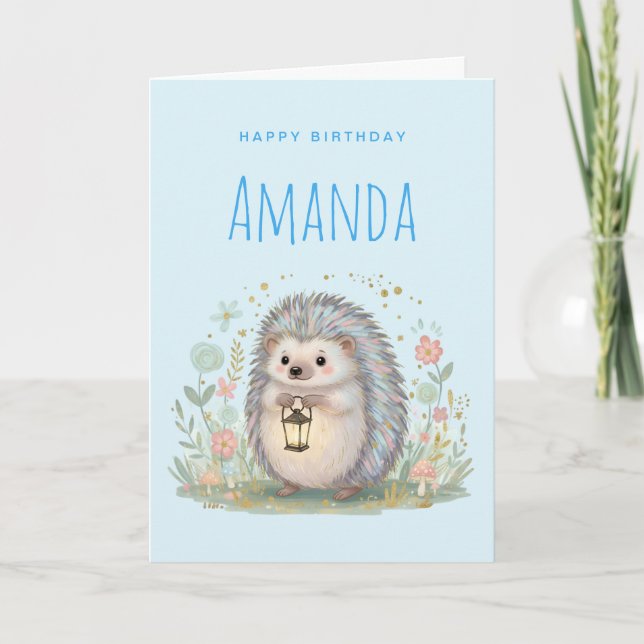 Carte Cute Hérisson avec Lantern Anniversaire (Devant)
