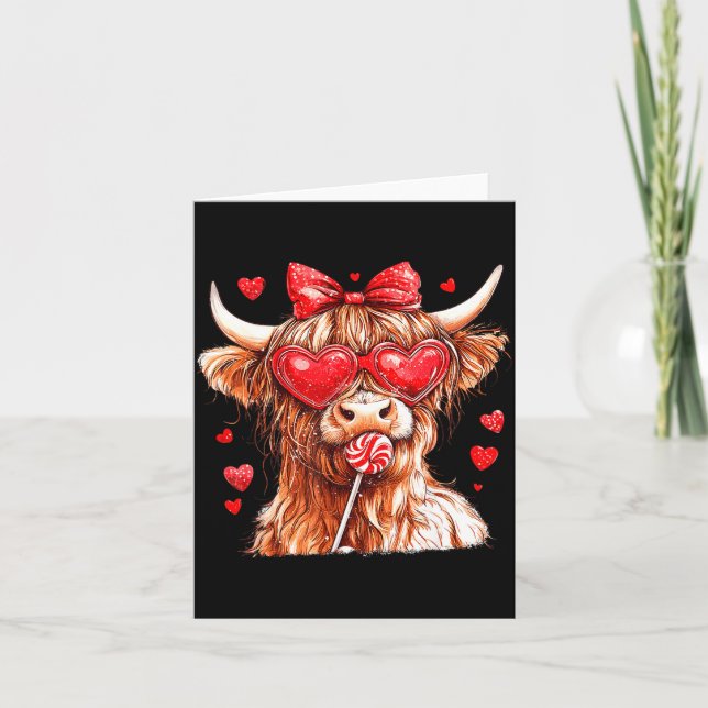 Carte Cute Highland Cow Candy Cane Heart Valentines Day  (Devant)