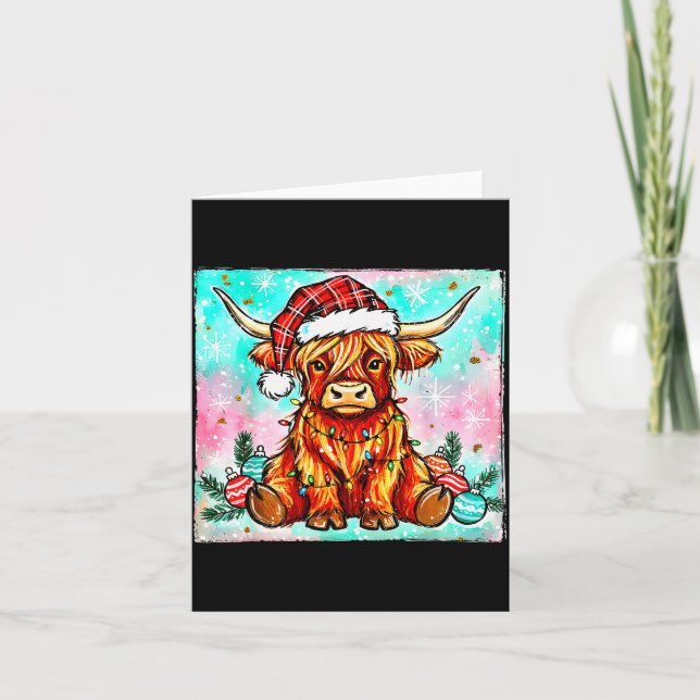 Carte Cute Highland Cow Christmas Lights Merry Xmas Cows (Devant)