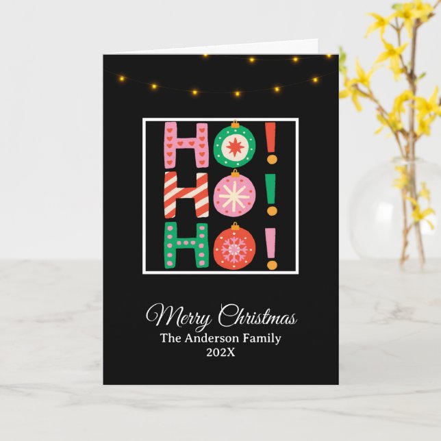 Carte Cute Ho Ho Joyeux Noël Nom de famille (Fleur jaune)